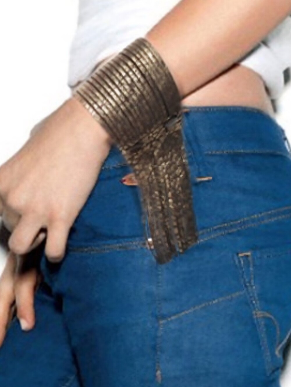 Leather Fringe Cuff Bracelet in Bronze & Black